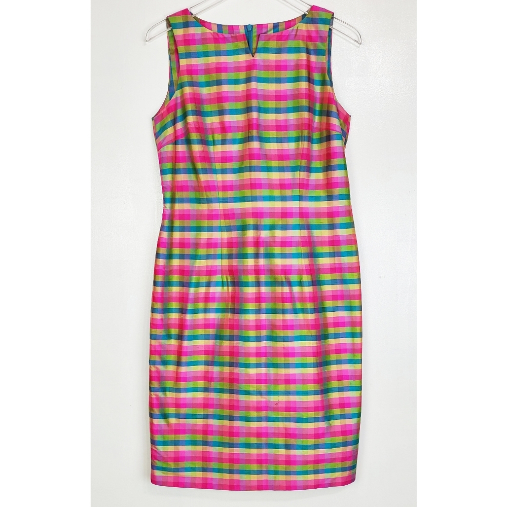 Sharon Young size 6 silk plaid sheath dress sleeveless no stretch barbiecore